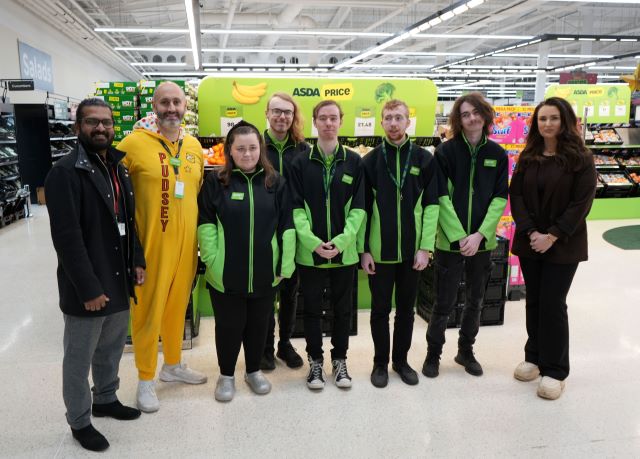 Councillor Aaron Roy, Rob Cecere of Asda Hartlepool, supported interns Aimee Mitchell, Joshua Grainger, Marc Phillips, Kieran Hunter and Noah Hunter, plus Beth Madigan of DFN Project Search