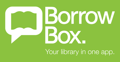 BorrowBox logo with a white speech bubble and open‑book icon on a green background, with the text “BorrowBox. Your library in one app.”