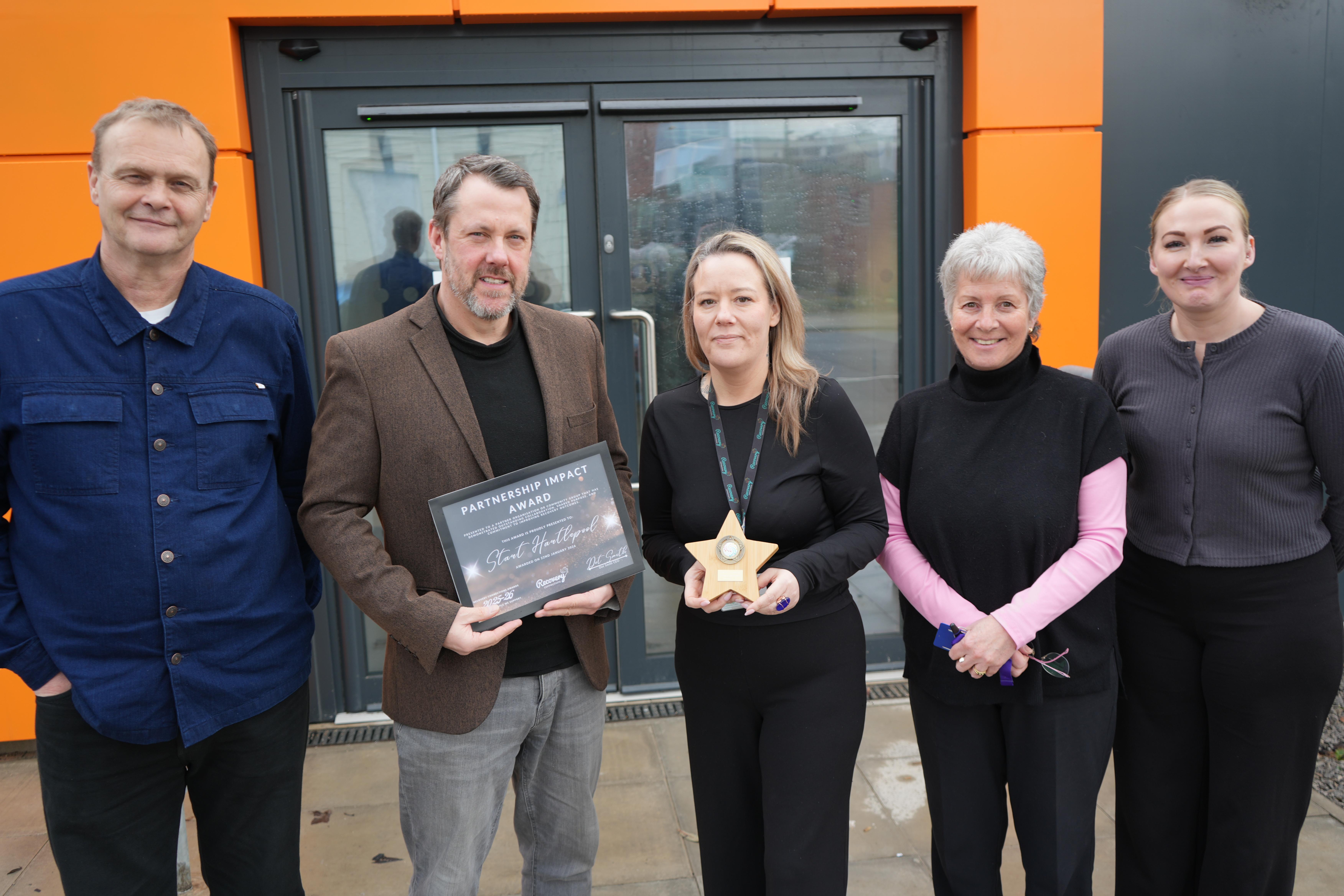 Caption L to R: Billy Knight, Volunteer and Recovery Community Coordinator, Councillor Gary Allen, Chair of the Adult Services and Public Health Committee, Katie Bage, Recovery Connections, Sally Harris, Clinical Lead, Danielle Connolly, Interim Head of S