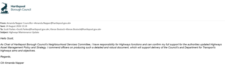 Email evidence regarding acceptance of HBC Highway Maintenance Plan