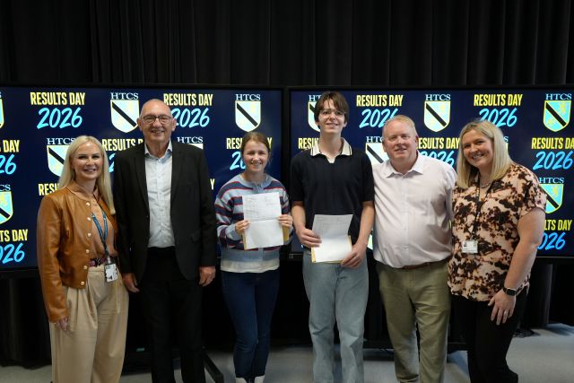 High Tunstall students Carys Barker and Will Eddowes-Cahill (centre) with (from left) Alison Sutherland, Councillor Jim Lindridge, Mark Tilling and Fiona Stobbs