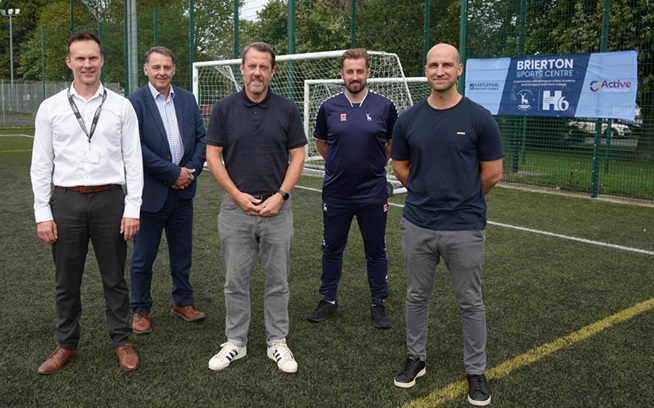(l-r): Craig Mitchelson, Active Hartlepool Facilities Manager; Ian Gardiner, Head of Service: Active and Creative Hartlepool; Cllr Gary Allen; Alex Cross and Dr Michele Di Mascio.