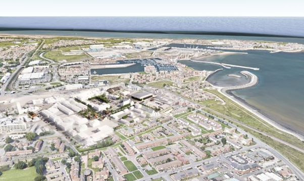 A computer-generated image of the Hartlepool Screen Industries Production Village and Northern Studios