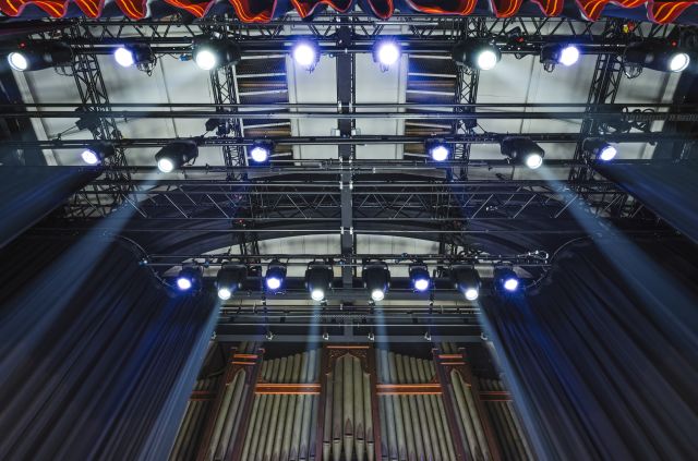 Light cascades down from some of the new lighting above the stage. Picture credit: Ben Hines Photo.