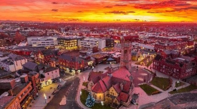 drone image of hartlepool at sunset
