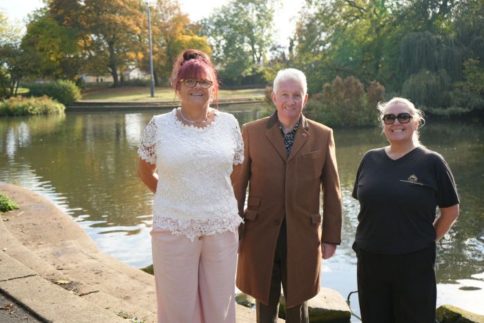 Rossmere Park Support Group Co-Chairs Beverley Mason (left) and Caroline Nicholson with Councillor Rob Darby