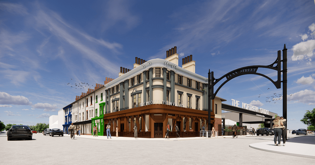 A computer-generated image of how the iconic Shades Hotel may look as part of the Screen Industries Production Village.