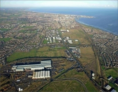 drone view of the town of hartlepool seeing visible land and sea