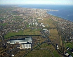 drone view of hartlepool showing land and sea
