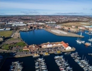 drone view of hartlepool marina waterfront