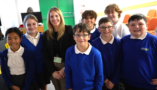 Councillor Melanie Morley, Chair of Hartlepool Borough Council's Children's Services Committee with pupils from Eldon Grove Academy.